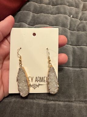 Kinsley Armelle Gold and White Teardrop Druzy Earrings